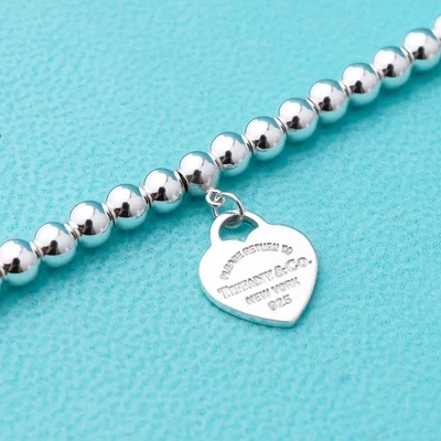 Pulsera de Cuentas con Corazón Esmalte Azul en Plata 925