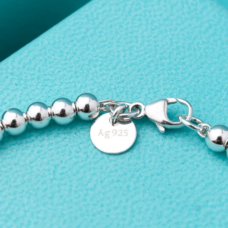 Pulsera de Cuentas con Corazón Esmalte Azul en Plata 925
