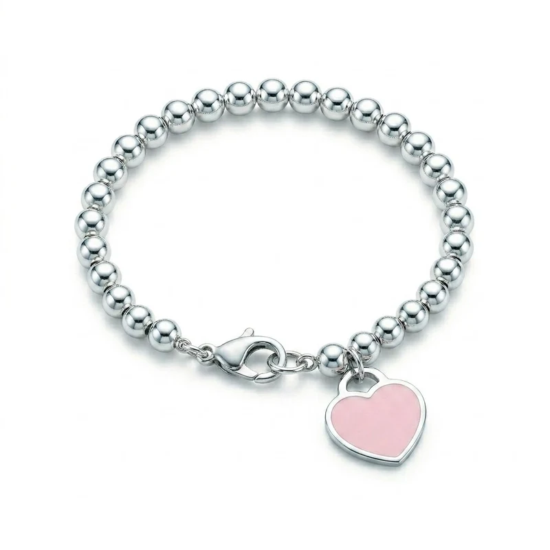 Brazalete Return To Tiffany Cuentas Rosa En Plata 925