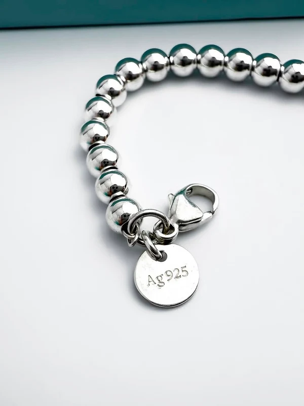 Pulsera de Cuentas con Corazón Esmalte Rosa en Plata 925