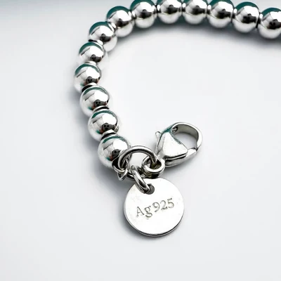 Pulsera de Cuentas con Corazón Esmalte Rosa en Plata 925