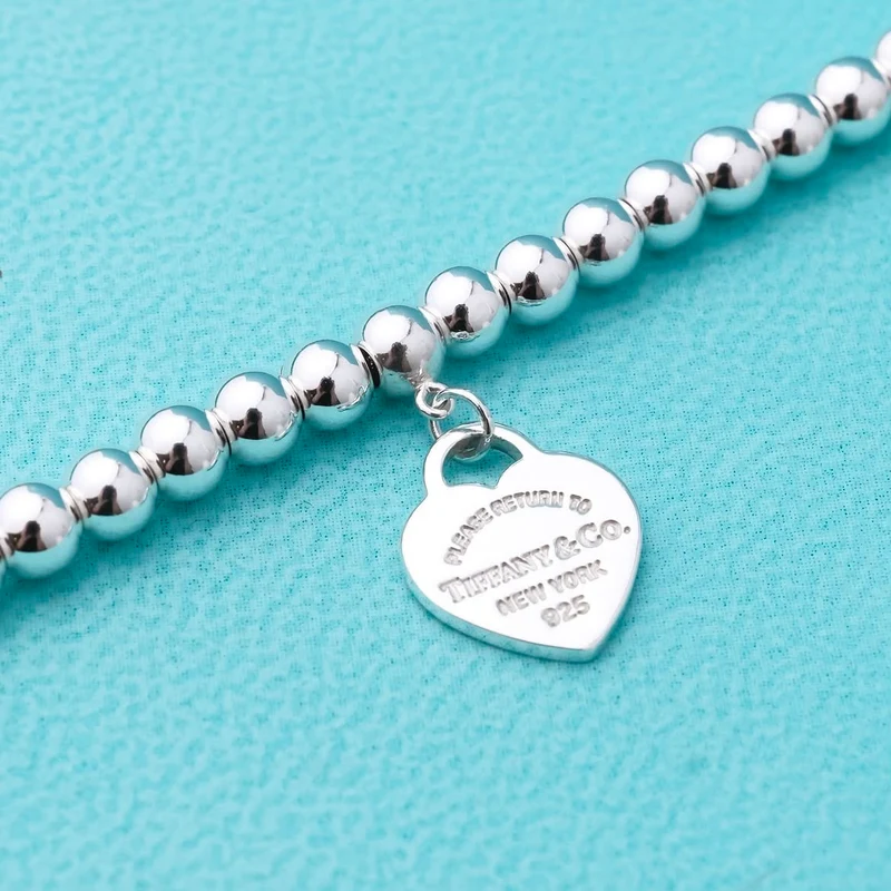 Pulsera de Cuentas con Corazón Esmalte Rosa en Plata 925