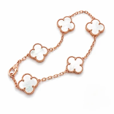Pulsera Trébol Cinco Motivos Nácar Tono Oro Rosa con Kit de Regalo