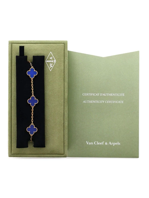 Pulsera Van Cleef Trebol Oro 18k Alhambra Minerales Reales y Kit de Regalo