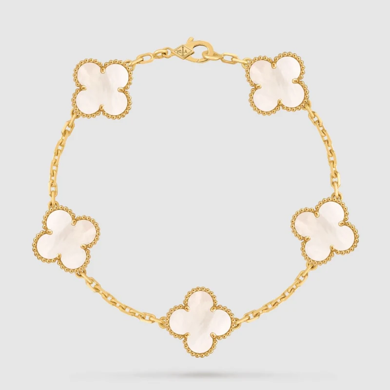 Pulsera Trébol Cinco Motivos con Minerales a Elegir y Kit de Regalo