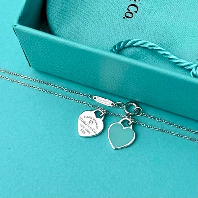 Collar Mini Corazón Doble Esmalte Azul con Piedra en Plata 925