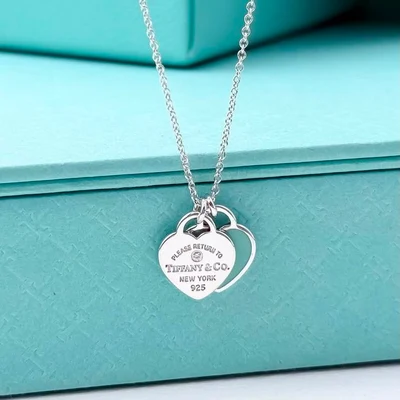 Collar Mini Corazón Doble Esmalte Azul con Piedra en Plata 925