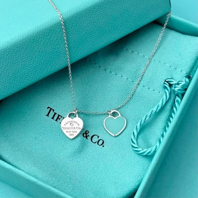Collar Mini Corazón Doble Esmalte Azul con Piedra en Plata 925