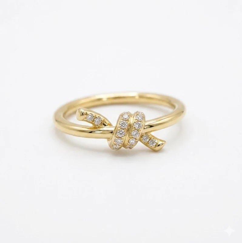 Anillo Nudo con Piedras en Plata 925 con Laminado en Oro 18k