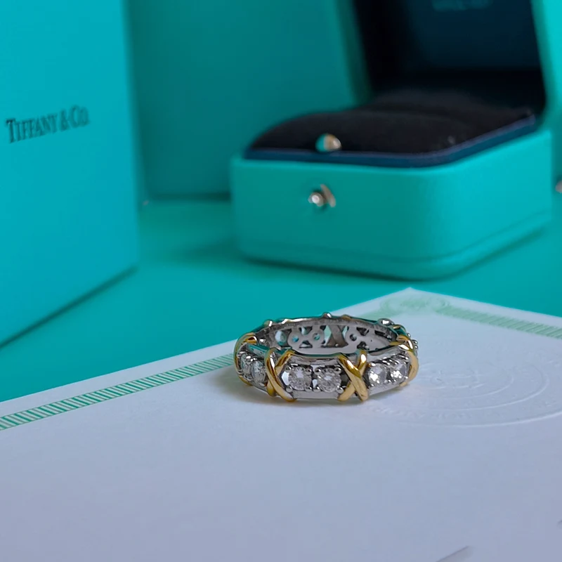 Anillo Tiffany Sixteen Stone Diamantes Plata Y Oro
