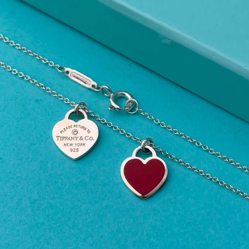 Collar Return To Tiffany Mini Rojo Con Diamante en Plata 925