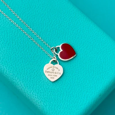 Collar Mini Corazón Doble Esmalte Rojo con Piedra en Plata 925