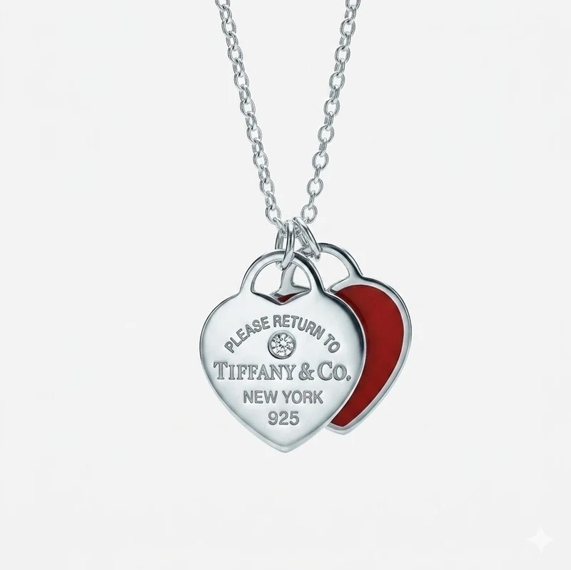 Collar Mini Corazón Doble Esmalte Rojo con Piedra en Plata 925