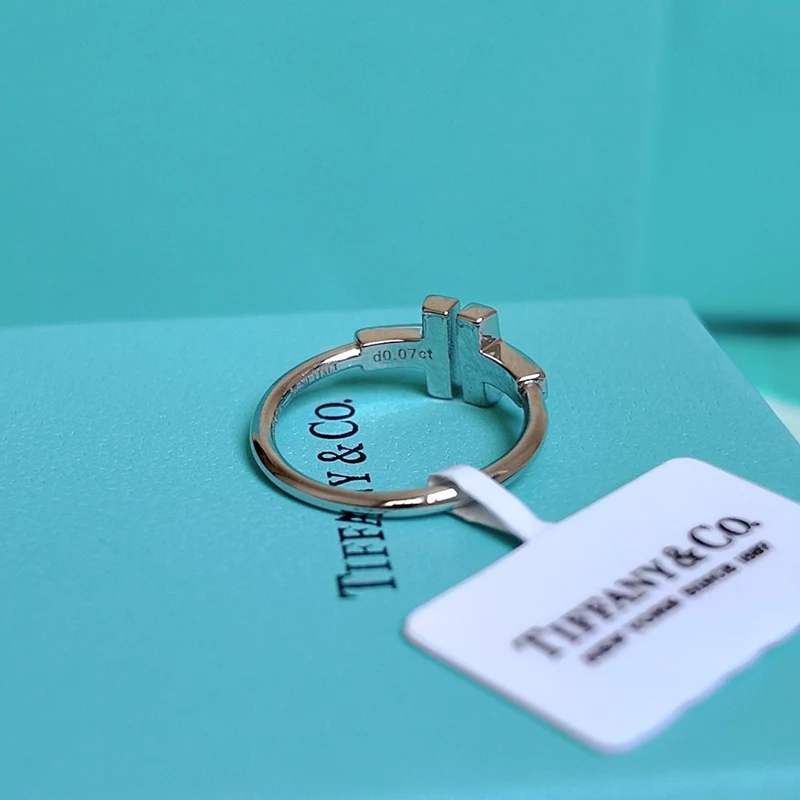 Anillo Tiffany Doble T Con Diamantes Plata 925 Y Plata 925