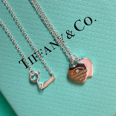 Collar Mini Corazón Doble Esmalte Rosa con Piedra en Plata 925