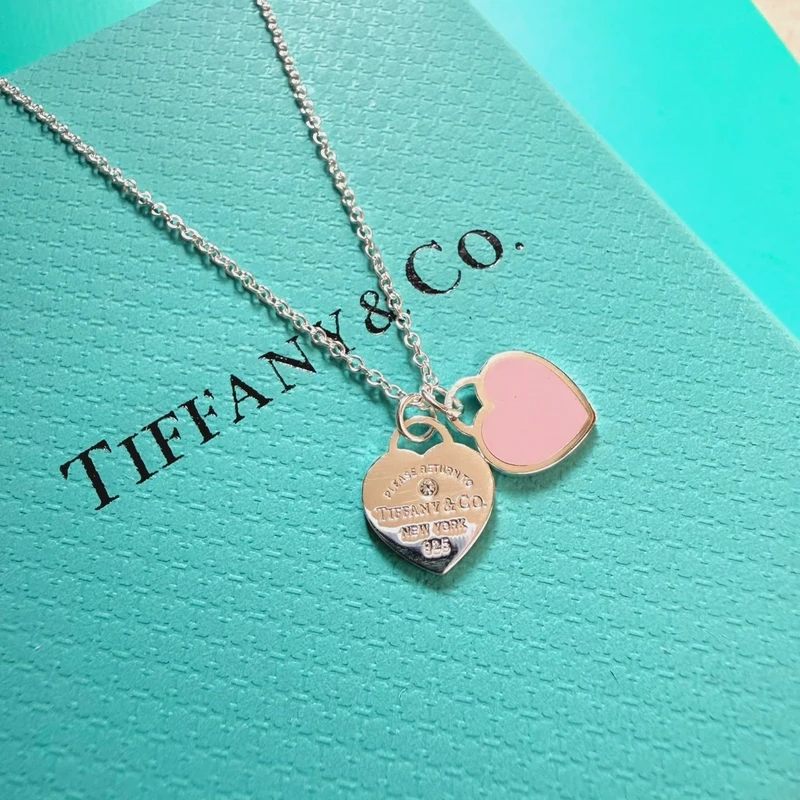 Collar Mini Corazón Doble Esmalte Rosa con Piedra en Plata 925