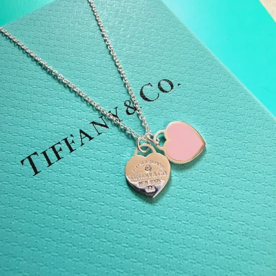 Collar Mini Corazón Doble Esmalte Rosa con Piedra en Plata 925